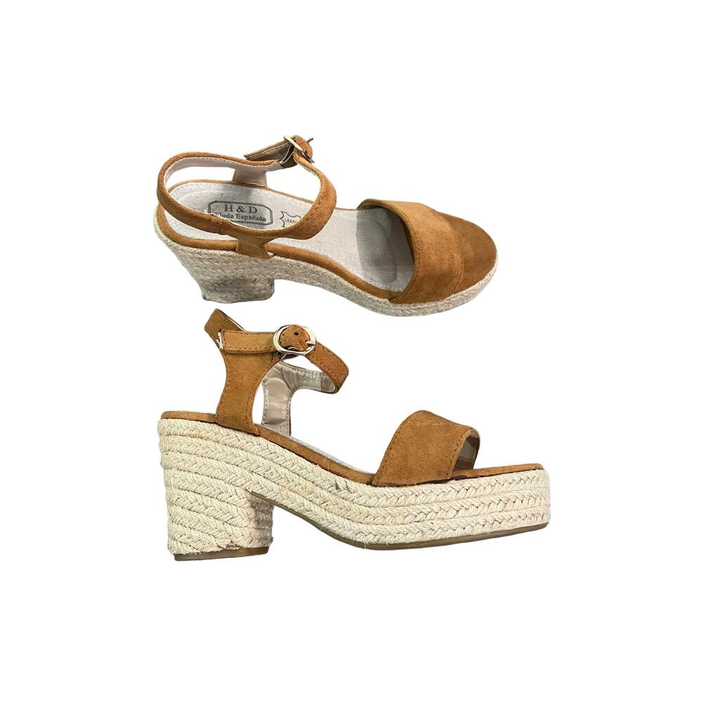 H&D Made In Spain Suede  Chunky Heel Jute  Sandal Women's Size EU 37